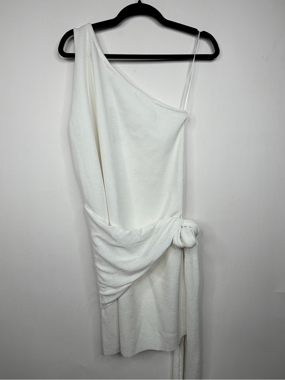 wild fable One-Shoulder White Draped Tie-Knot Mini Dress